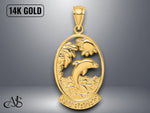 Load image into Gallery viewer, 14K Yellow Gold CURACAO Dolphin Sunset Charm with Necklace Chain Options
