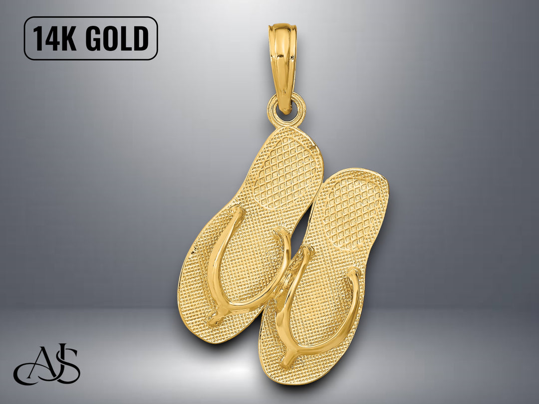14K Yellow Gold ST. THOMAS Reversible Flip Flops Pendant with Necklace Chain Options