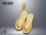 Load image into Gallery viewer, 14K Yellow Gold 3D Large KEY WEST Double Flip Flop Charm with Necklace Chain Options
