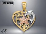 Load image into Gallery viewer, 14K Two-tone Gold Dolphin and Starfish In Heart Charm with Necklace Chain Options
