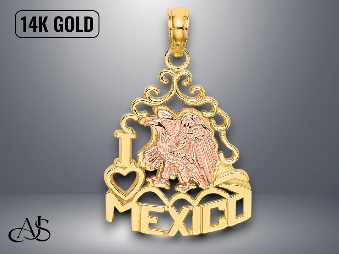 14K Two-tone Gold I HEART MEXICO Eagle Charm with Necklace Chain Options