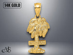Load image into Gallery viewer, 14K Yellow Gold 2-D CURACAO On Palm Tree Charm with Necklace Chain Options

