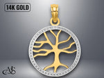 Load image into Gallery viewer, 14K Yellow Gold Tree of Life in Round Frame Charm with Necklace Chain Options
