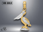 Load image into Gallery viewer, 14K Yellow Gold 3-D Small Standing Pelican Charm with Necklace Chain Options

