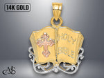 Load image into Gallery viewer, 14K Two-tone Gold Holy Bible Cross Charm with Necklace Chain Options
