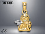 Load image into Gallery viewer, 14K Yellow Gold Angel Resting On Elbow Wing Charm with Necklace Chain Options
