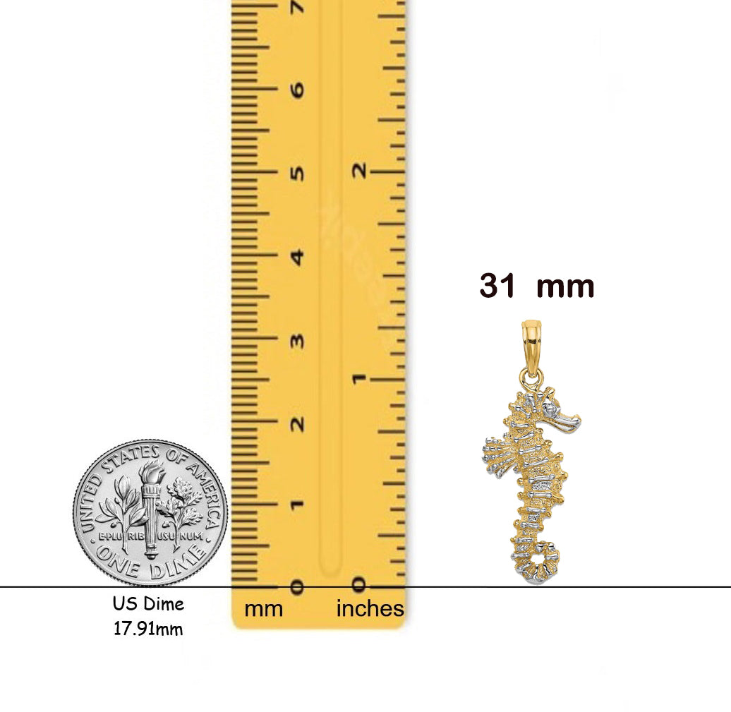 14K Yellow Gold 3-D Seahorse Charm with Necklace Chain Options