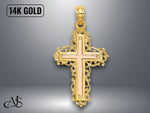 Load image into Gallery viewer, 14K Two-Tone Gold Cross Lace Trim Charm with Necklace Chain Options
