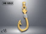 Load image into Gallery viewer, 14K Yellow Gold 3-D Fish Hook With Rope Charm with Necklace Chain Options

