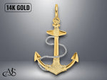 Load image into Gallery viewer, 14K Two-tone Gold 3-D Small Anchor Rope and Shackle Bail Charm with Necklace Chain Options
