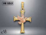 Load image into Gallery viewer, 14K Two-Tone Gold Textured Finish Cross Dove Charm with Necklace Chain Options
