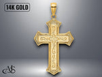 Load image into Gallery viewer, 14K Yellow White Gold 2-D Filigree Center Block Cross Charm with Necklace Chain Options
