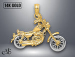 Load image into Gallery viewer, 14K Two-Tone Gold 3-D Moveable Motorcycle Charm with Necklace Chain Options
