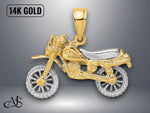 Load image into Gallery viewer, 14K Two-Tone Gold 3-D Moveable Dirt Bike Motorcycle Charm with Necklace Chain Options
