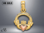 Load image into Gallery viewer, 14K Two-Tone Gold Claddagh Heart Charm with Necklace Chain Options
