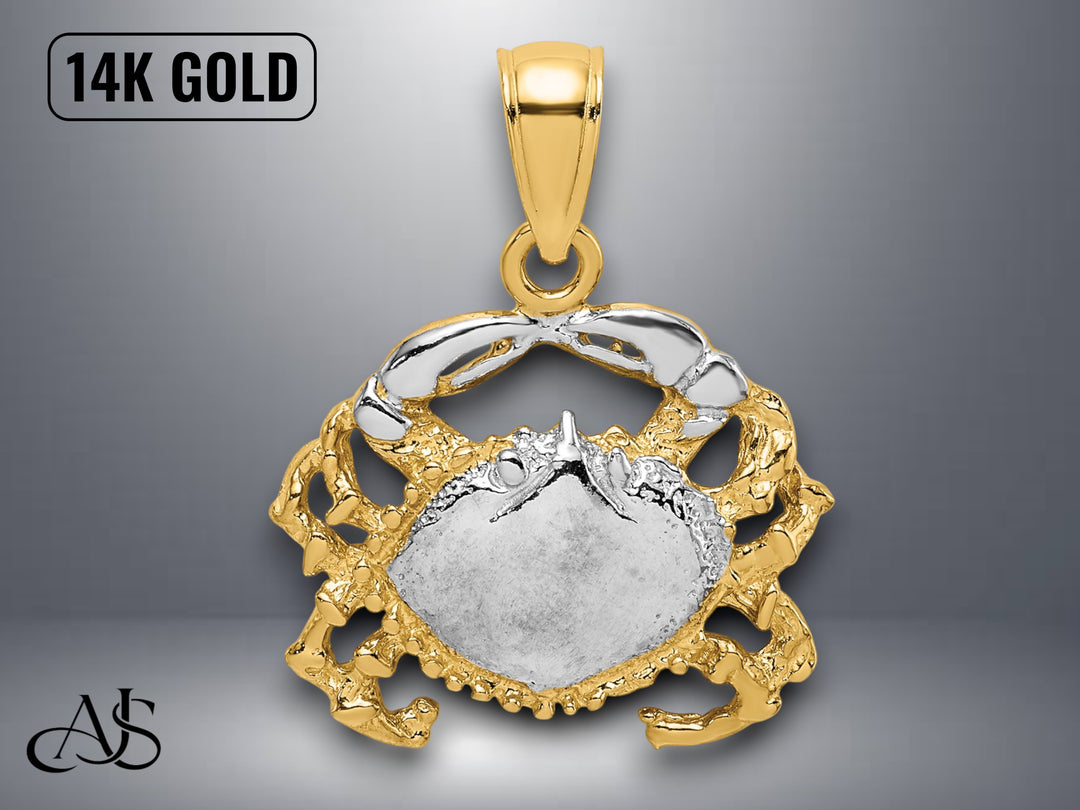 14K Two-Tone Gold Polished Crab Charm with Necklace Chain Options