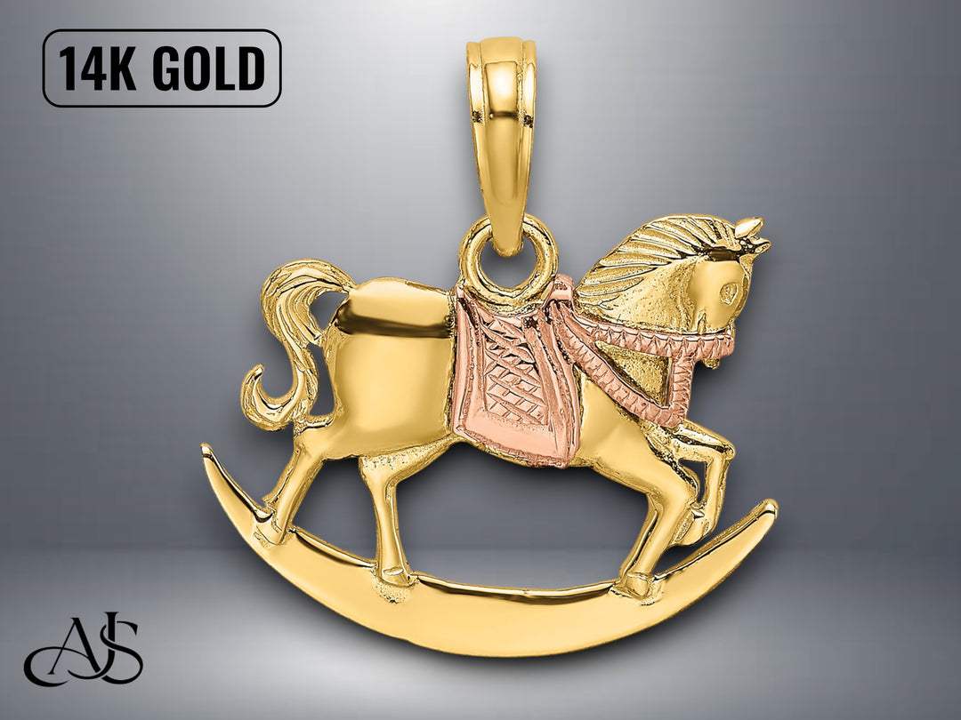 14K Two-Tone Gold Rocking Horse Saddle Charm with Necklace Chain Options