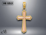 Load image into Gallery viewer, 14K Two-Tone Gold Beaded Trim Cross Charm with Necklace Chain Options
