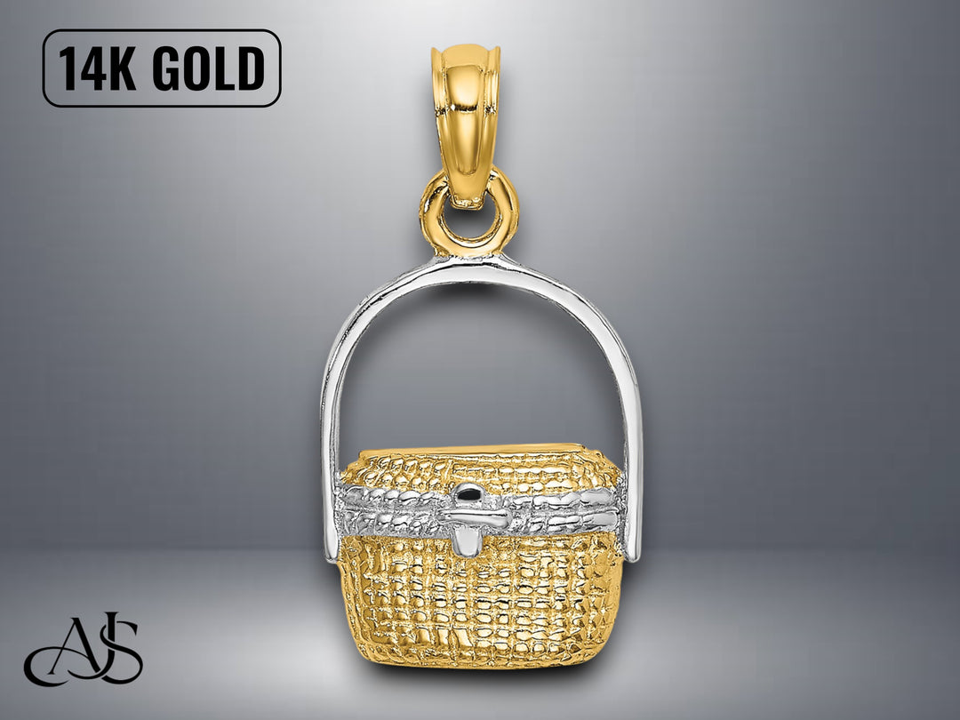 14K Yellow Gold 2-D Nantucket Basket Charm with Necklace Chain Options