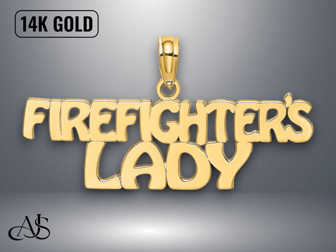 14K Yellow Gold FIREFIGHTER'S LADY Charm with Necklace Chain Options
