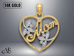 Load image into Gallery viewer, 14K Yellow Gold Textured Heart MOM Charm with Necklace Chain Options
