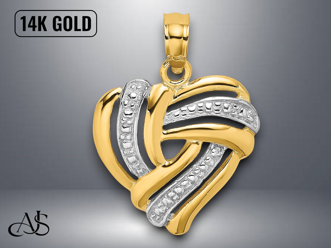 14K Yellow Gold Textured Heart Charm with Necklace Chain Options