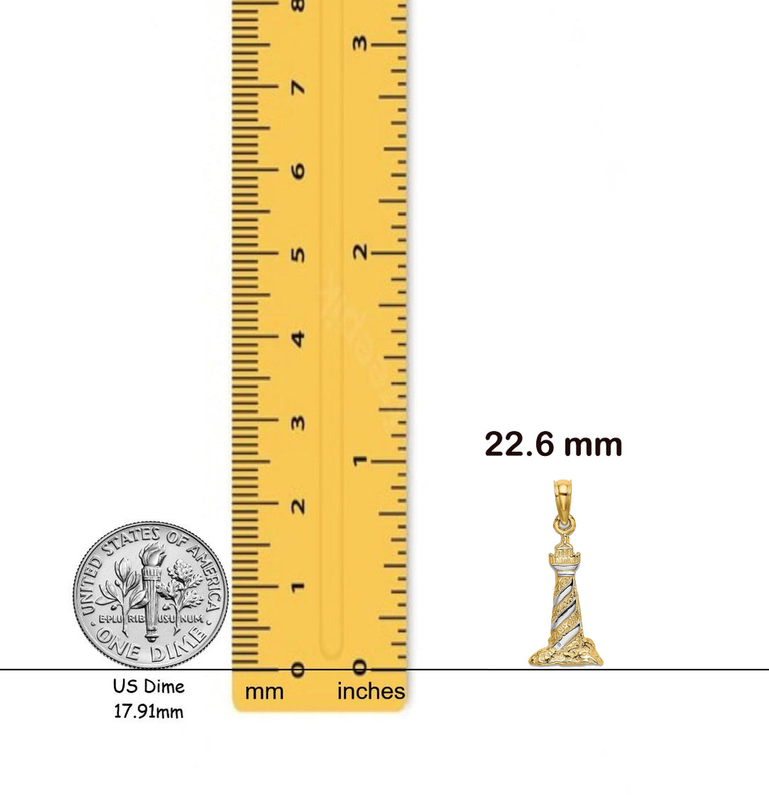 14K Yellow Gold 3-D Lighthouse Charm with Necklace Chain Options