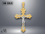 Load image into Gallery viewer, 14K Two-Tone Gold Engraved Crucifix Charm with Necklace Chain Options
