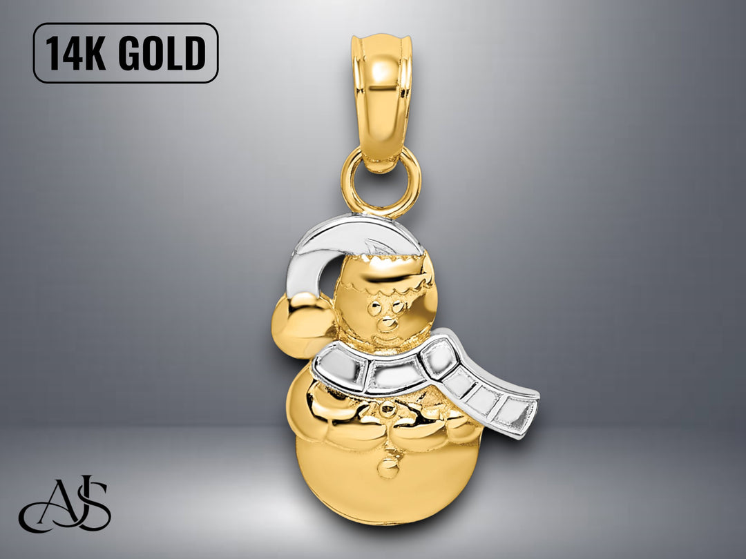 14K Yellow Gold Snowman Charm with Necklace Chain Options