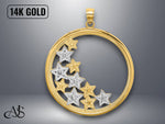 Load image into Gallery viewer, 14K Yellow Gold Stars in Round Frame Charm with Necklace Chain Options
