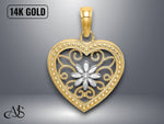 Load image into Gallery viewer, 14K Yellow Gold Textured Heart Flower Filigree Charm with Necklace Chain Options
