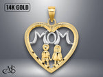 Load image into Gallery viewer, 14K Yellow Gold MOM Heart with 2 Kids Charm with Necklace Chain Options
