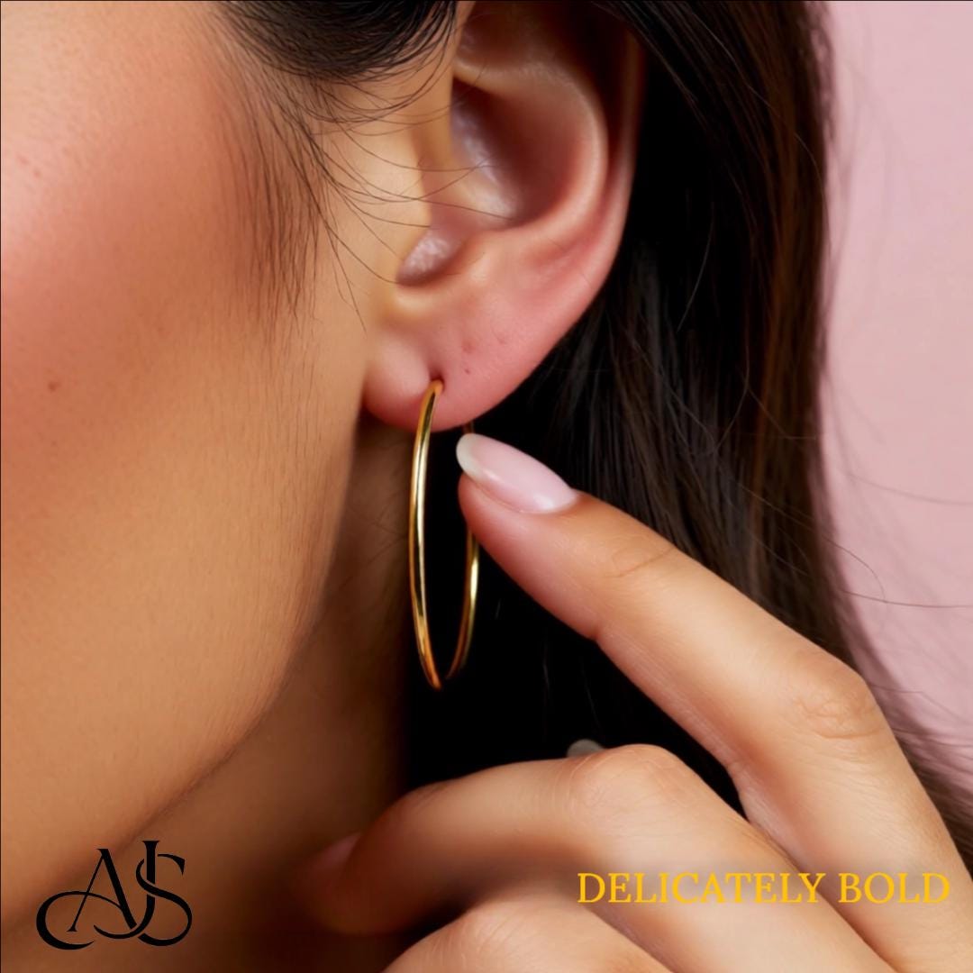 Gold Endless Hoop Earrings 10K and 14K - Extra-Small to Extra-Large Sizes Lightweight Thin 1.25mm