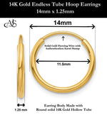 Load image into Gallery viewer, Gold Endless Hoop Earrings 10K and 14K - Extra-Small to Extra-Large Sizes Lightweight Thin 1.25mm

