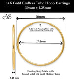 Load image into Gallery viewer, Gold Endless Hoop Earrings 10K and 14K - Extra-Small to Extra-Large Sizes Lightweight Thin 1.25mm
