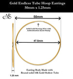 Load image into Gallery viewer, Gold Endless Hoop Earrings 10K and 14K - Extra-Small to Extra-Large Sizes Lightweight Thin 1.25mm
