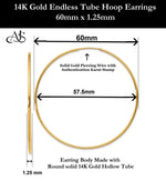 Load image into Gallery viewer, Gold Endless Hoop Earrings 10K and 14K - Extra-Small to Extra-Large Sizes Lightweight Thin 1.25mm
