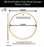 Load image into Gallery viewer, Gold Endless Hoop Earrings 10K and 14K - Extra-Small to Extra-Large Sizes Lightweight Thin 1.25mm
