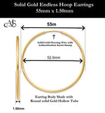 Load image into Gallery viewer, Gold Endless Hoop Earrings 10K and 14K - Extra-Small to Extra-Large Sizes Lightweight Thin 1.50mm
