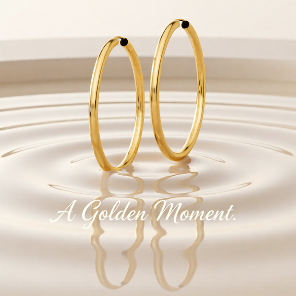 Gold Endless Hoop Earrings 14K - Extra-Small to Extra-Large Sizes Lightweight Thin 3mm