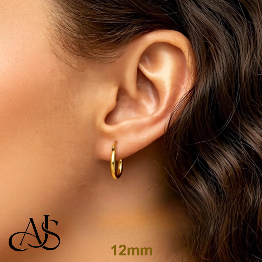 Gold Polished Classic Tube Hinged Wire Hoop Earrings 14K Yelllow White and Rose Gold - Lightweight Thin 2mm