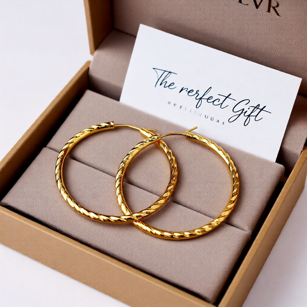Gold Endless Hoop Earrings - Twisted Satin and Diamond-cut Texture - Lightweight Thin 2mm