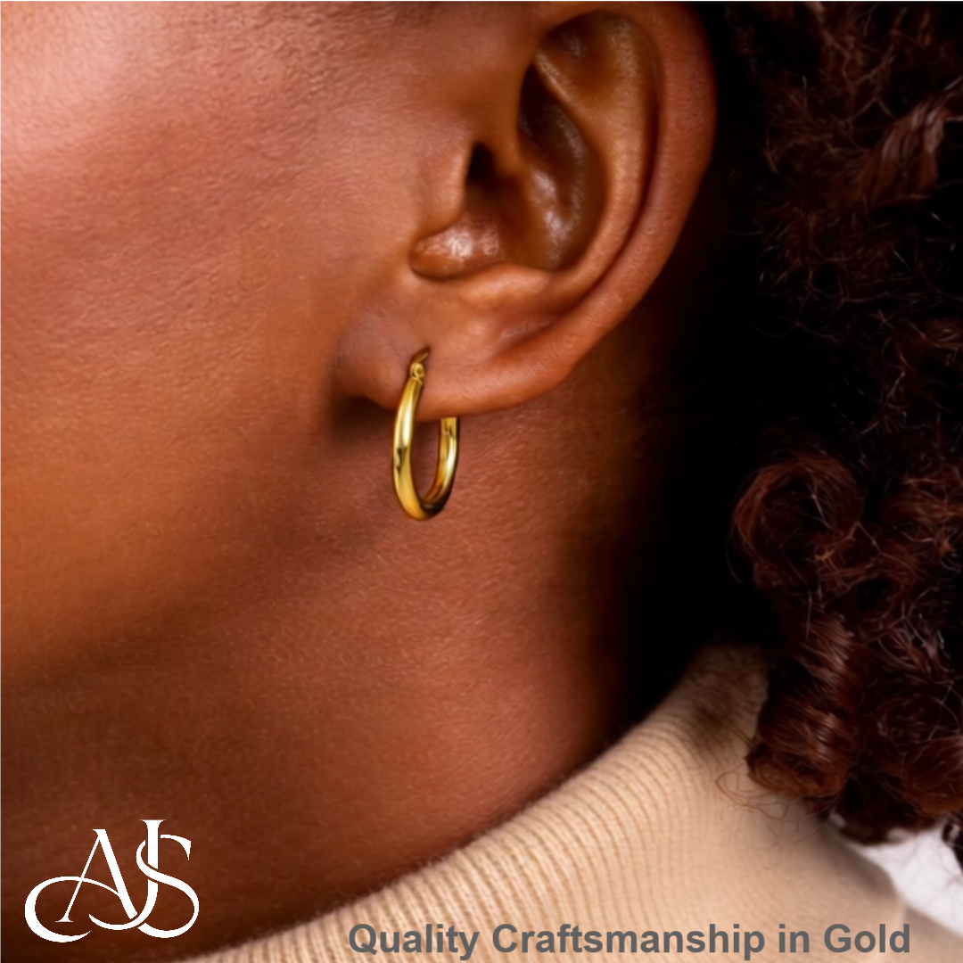 Gold Polished Classic Tube Hinged Wire Hoop Earrings 14K Yelllow White and Rose Gold - Lightweight Thin 2.5mm