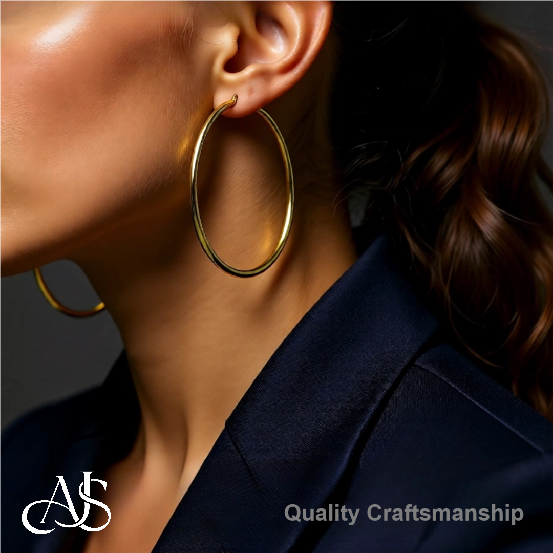 Gold Polished Classic Tube Hinged Wire Hoop Earrings 14K Yelllow White and Rose Gold - Lightweight Thin 2.5mm