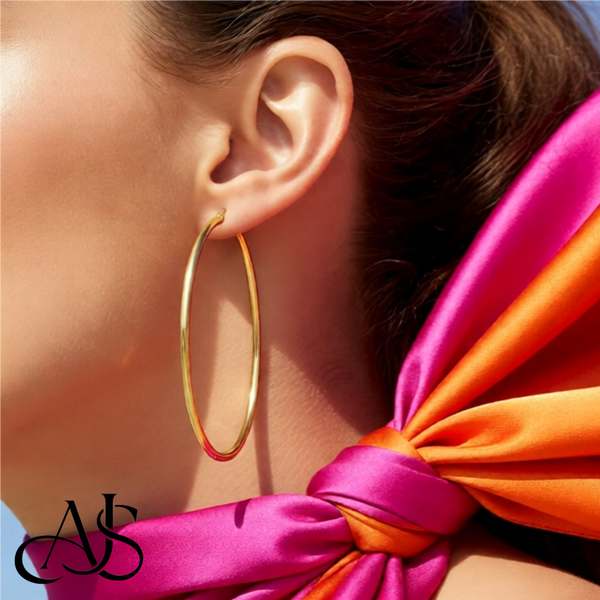 Gold Polished Classic Tube Hinged Wire Hoop Earrings 14K Yelllow White and Rose Gold - Lightweight Thin 2.5mm