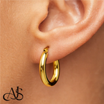 Load image into Gallery viewer, Gold Polished Classic Tube Hinged Wire Hoop Earrings 14K Yelllow White and Rose Gold - Lightweight Thin 3mm
