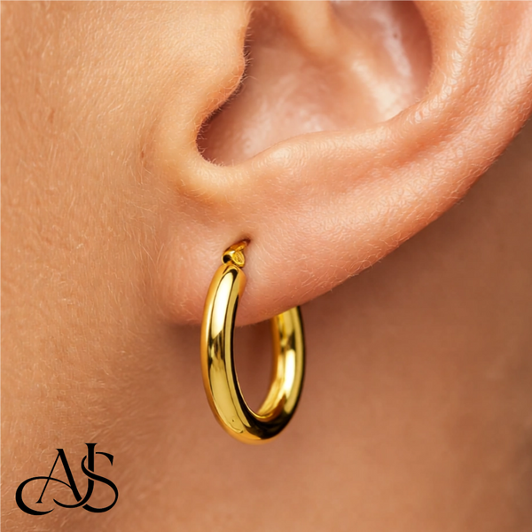 Gold Polished Classic Tube Hinged Wire Hoop Earrings 14K Yelllow White and Rose Gold - Lightweight Thin 3mm