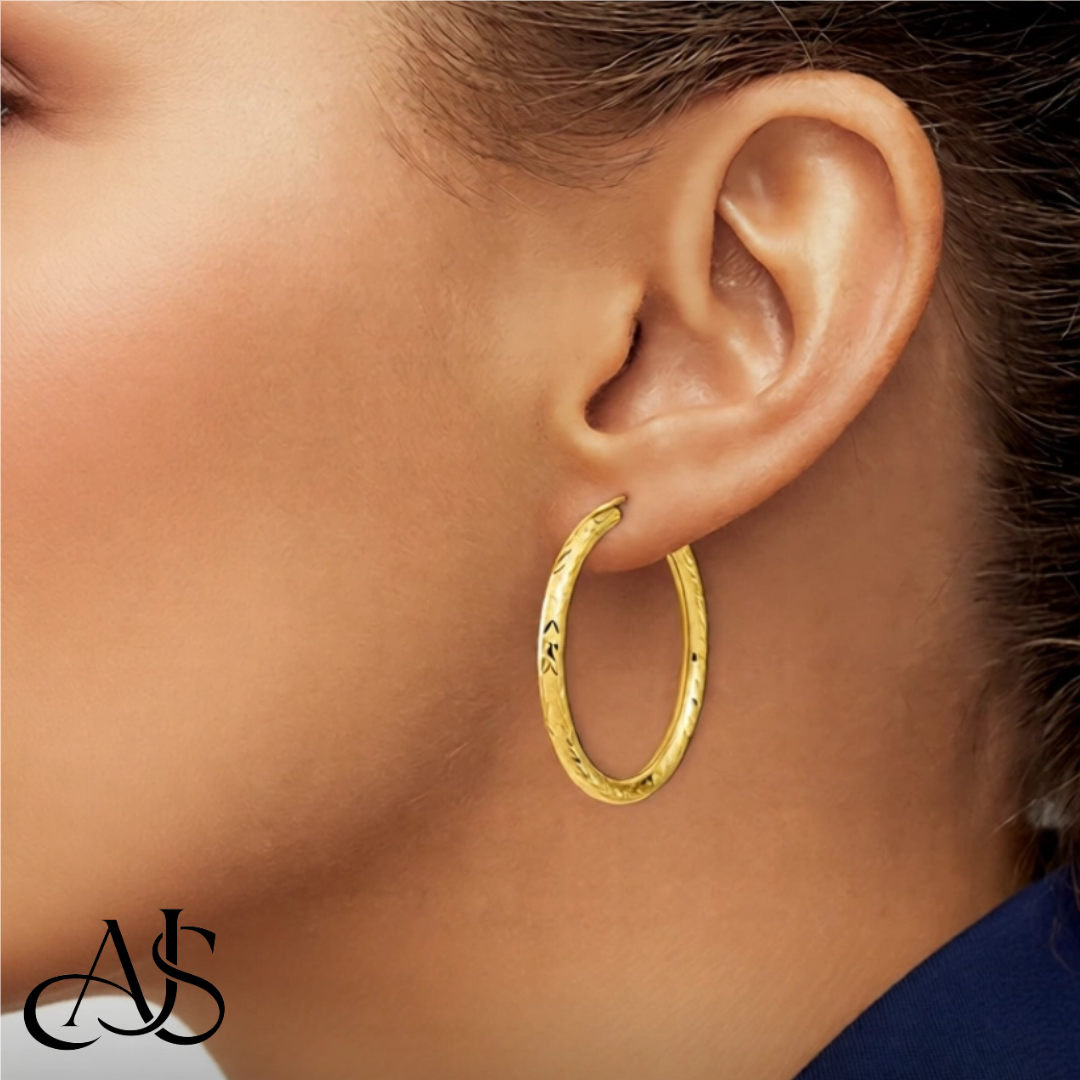 Gold Diamond-cut Endless Tube Hoop Earrings Hoop Earrings - 10K Yellow and 14K Yellow and White Gold - Lightweight Thin 3mm