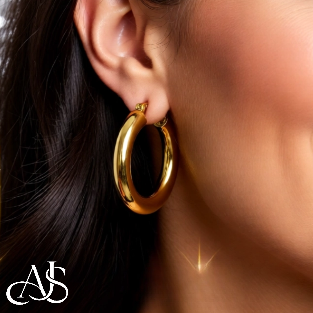 Gold Polished Classic Tube Hinged Wire Hoop Earrings 14K Yellow White and Rose Gold - Lightweight Thin 4mm