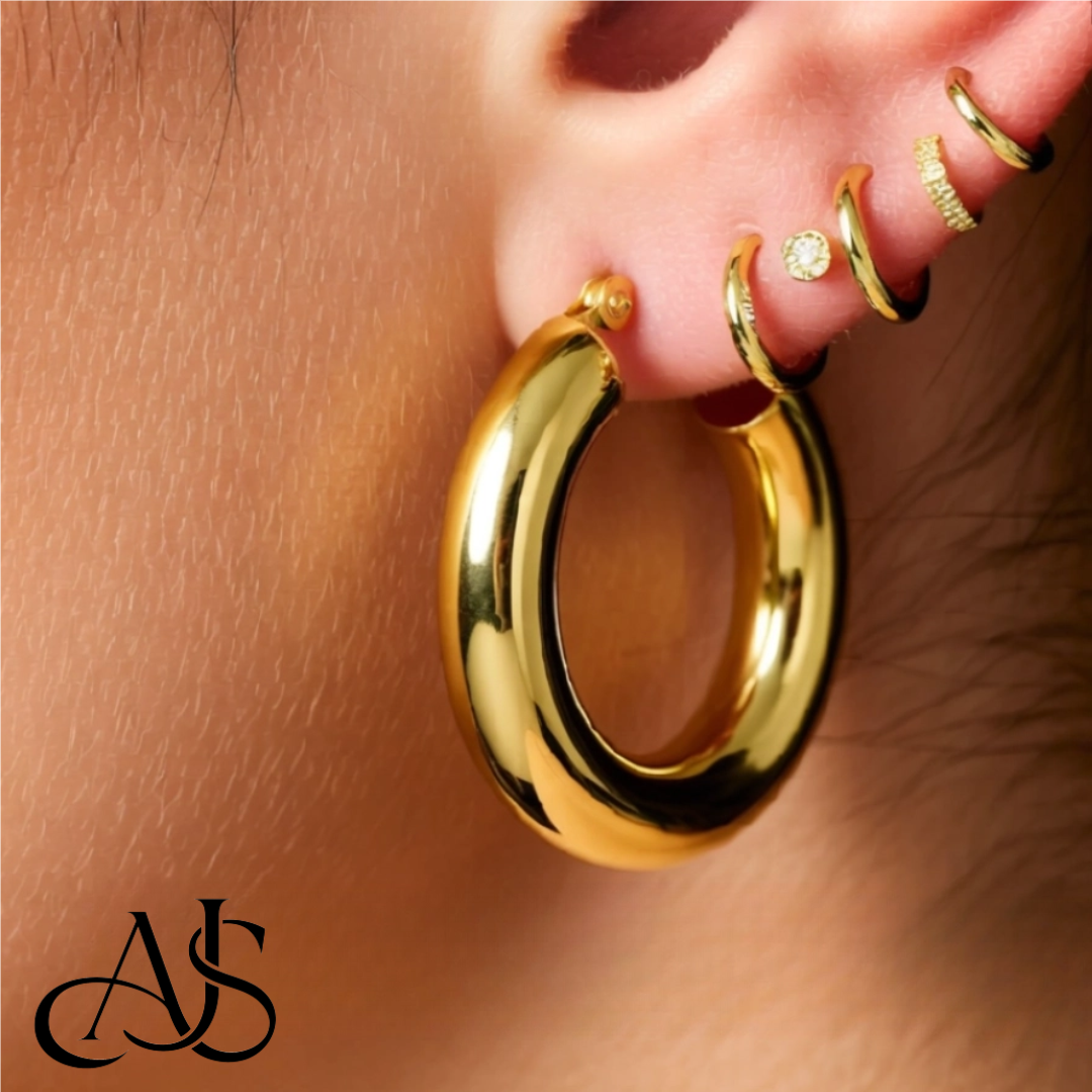 Gold Polished Classic Tube Hinged Wire Hoop Earrings 14K Yellow White and Rose Gold - Lightweight Thin 4mm